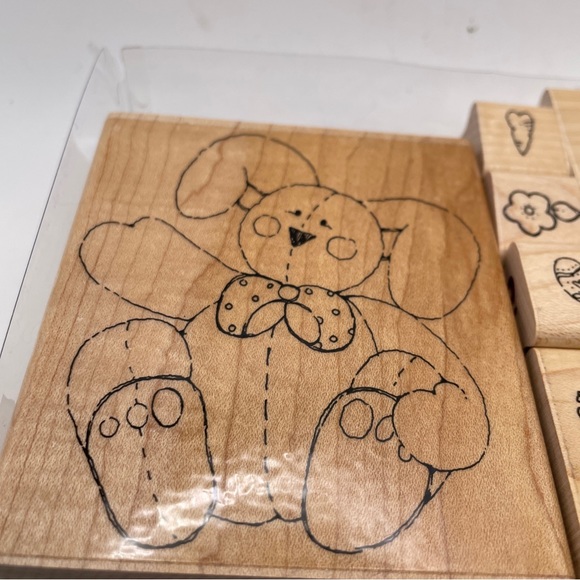 Wood Rubber Stamp Set of 8 Bunny Basket Jelly Bean Egg Easter Theme JRL Design. - Picture 2 of 5